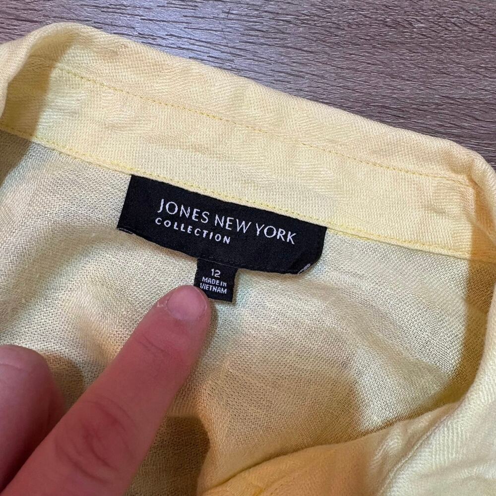 Jones New York Linen Blazer Yellow Floral Jacquard Lightweight Jacket Women’s 12 - Picture 8 of 8